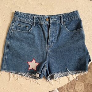 Star Patch Denim Jean Shorts - Blue